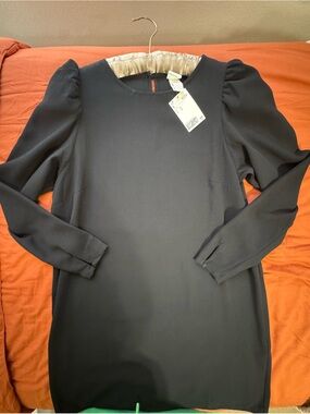 H&M Black Long Sleeve Puff Shoulder Shift Dress
